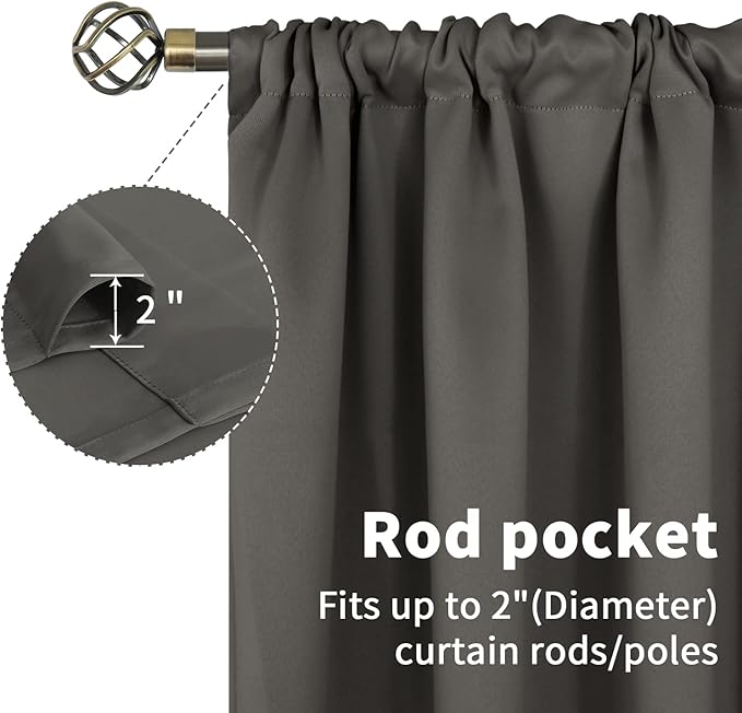 BGment Short Blackout Curtains 40 Inches Length for Bedroom - Rod Pocket Thermal Insulated Room Darkening Window Curtain for Kitchen Cafe, 34 x 40 Inch, 2 Panels, Grey