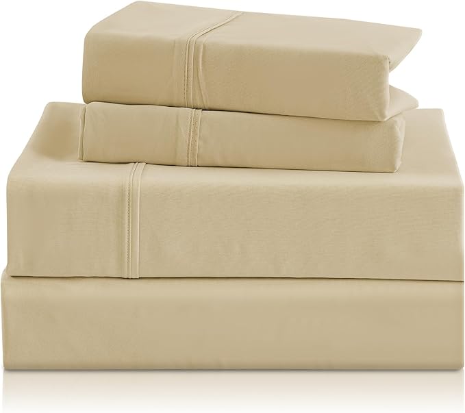 Holtel Luxury Twin Sheet Set - 3 Piece Soft Microfiber Sheets for Twin Size Bed, 16" Deep Pocket Easy Care Wrinkle Free Cooling Bedding Sheet and Pillowcase Set, Beige