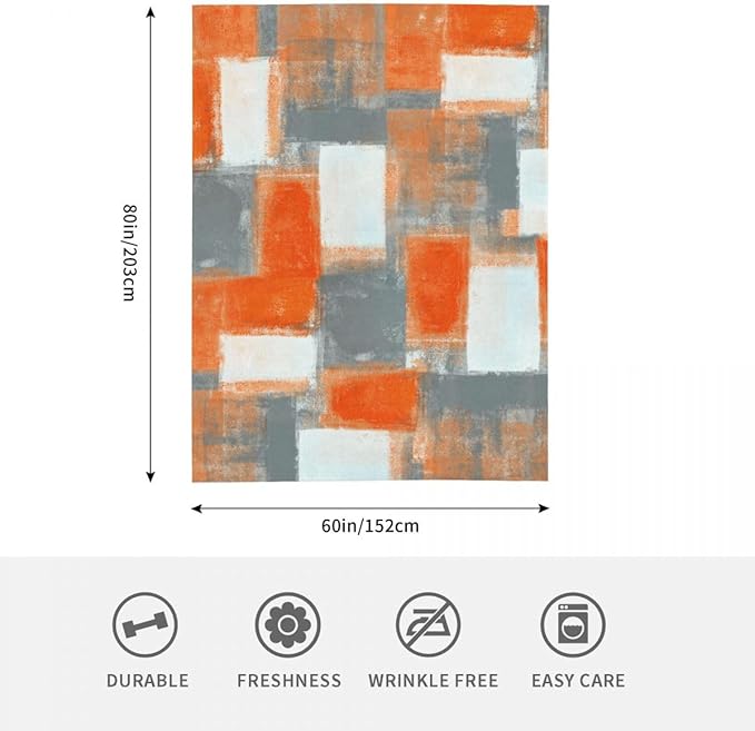 LOKMU Throw Blanket, Orange and Grey White Abstract Art Ultra-Soft Cozy Flannel Blankets, Fuzzy Plush Lightweight Modern Blanket for Couch Sofa Bedding Home Decor, 80" L x 60" W