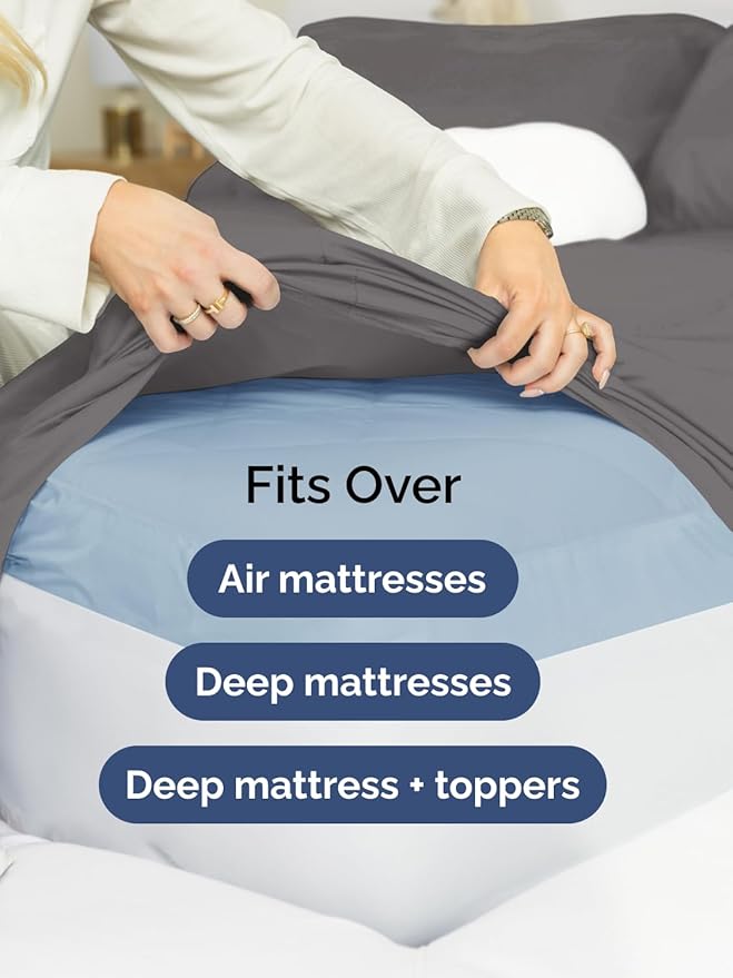 Extra Deep Pocket Queen Sheet Set - 4 Piece Breathable & Cooling Bed Sheets - Hotel Luxury Sheet Set - Soft, Wrinkle Free and Comfy - Easily Fits Extra Deep Mattresses - Deep Pocket Dark Grey Sheets