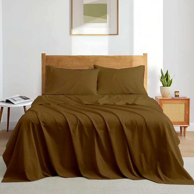 Sleeper Sofa Bed Sheet Set – Full Size, 100% Cotton, 338 Thread Count – 4-Piece Sofa Bed Sheets – Fits Mattresses Up to 6” Deep – Soft & Durable Pull-Out Couch Sheets (Taupe Solid)