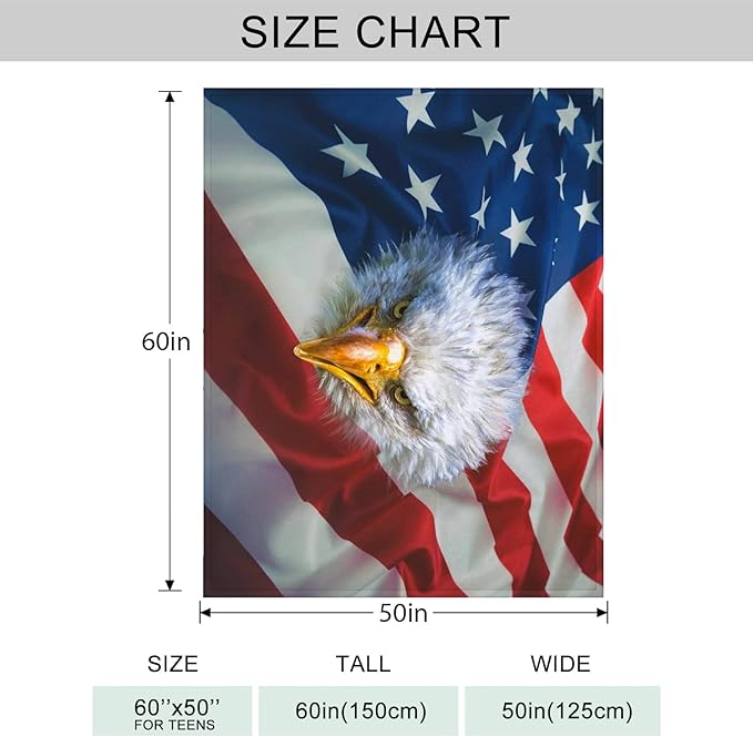 American Flag Throw Blanket for Couch, Super Soft Fuzzy Throws Warm Comfortable Plush Fleece Blanket, Fashion Decorative Flannel Fleece Blanket for All Season(50 x 60 in, American Flag & Eagle)