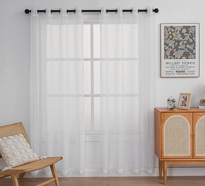 PI Ivory Sheer Curtains Panels 84 inch Length,Grommet Top Hazy Light Filtering Window Draperies for Livng Room/Bedroom 2 Panels (W52XL84, Ivory)