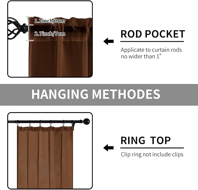 Sheer Curtains 63 Inches Long 2 Panels, Rod Pocket Short Curtain for Kitchen, Bedroom, Cafe Window(Brown 38" W x 63" L)
