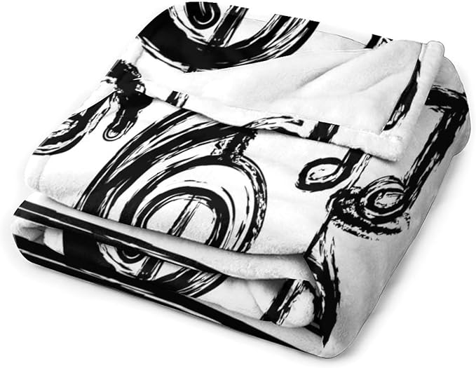 Music Blanket Black Abstract Graffiti Music Note Art Printed Soft Cozy Lightweight Throw Blanket for Kids Girls Boys Women Men Bedroom Living Room Dorm Chair Sofa Travel 70x80in