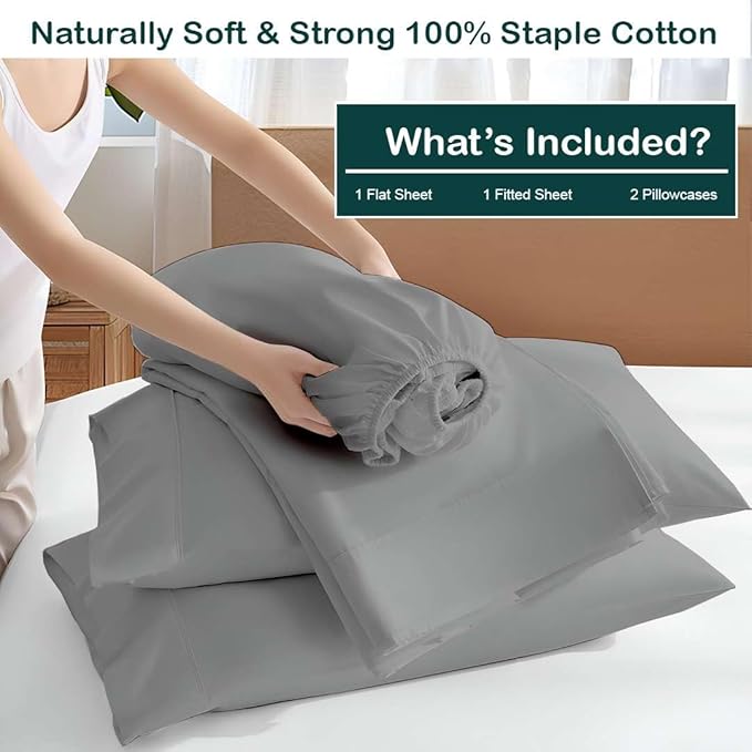 NON Sticky cotton Twin Size Sleeper Sofa Sheets, 4 Piece Egyptian Cotton Bed Sheet Set for Sofa Bed, 7" Deep Pocket for Pull Out Couch Mattress, 39" x 75", Light Grey Solid, Soft & Breathable