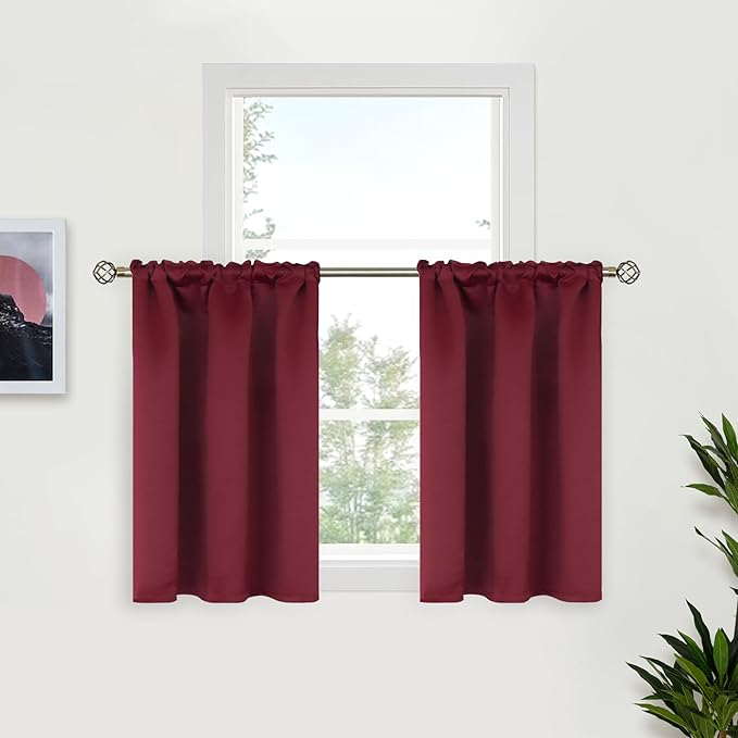 BGment Burgundy Cafe Curtains for Christmas Decor - Small Half Drapes with Rod Pocket Thermal Insulated Privacy for Bathroom Kitchen Windows Over Sink, 29 x 24 Inch, 2 Panels