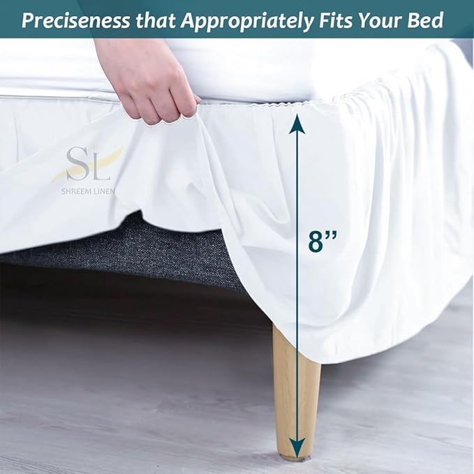 Shreem Linen Ruffled Bed Skirt with Split Corners, Gathered Style, 100% Microfiber, 8-Inch Drop, Dust Ruffle Bedskirt with Platform, Full-XXL, White