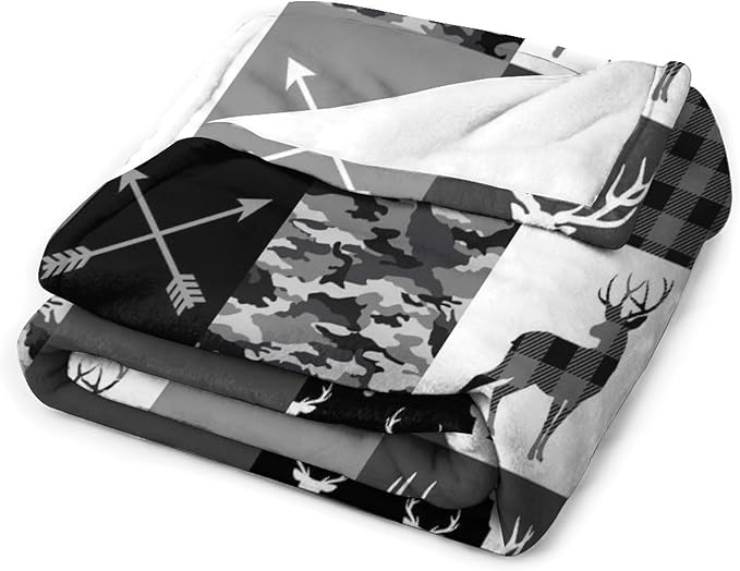 Rustic Cabin Throw Blanket, Farmhouse Grey Camouflage Deer Vintage Country Hunting Wildlife Blanket Throw for Bed Camping Travel Living Room Bedroom, 30"x40"