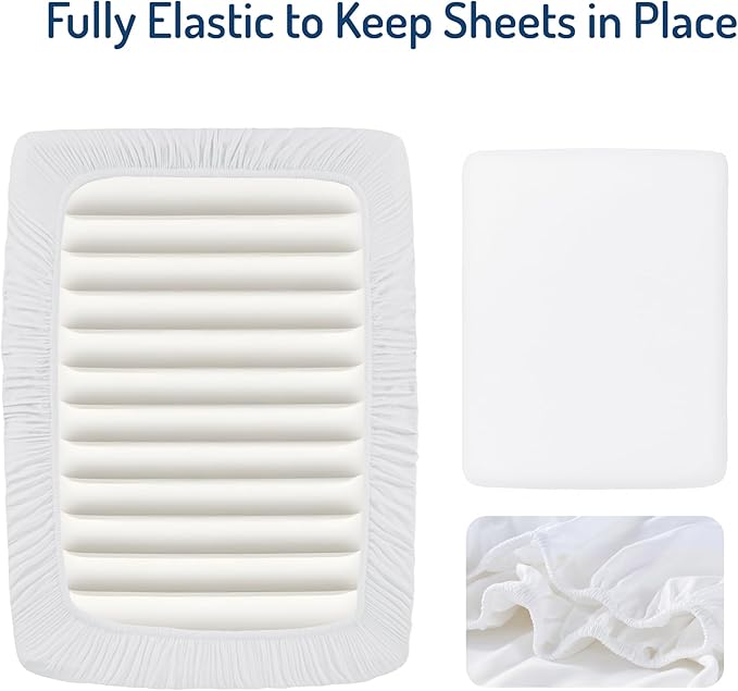 Degrees of Comfort Coolmax Queen Sheet Set for Air Mattress – Extra Deep Pocket Fitted Sheet up to 22”, 4-Piece Bedding Sets with Dual Side Storage Pockets, Soft, Breathable & Wrinkle-Free, White