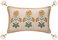 patdrea Designer Rectangle Throw Pillow Covers for Couch 12"x20",Vintage French Linen with Beige Daisy Floral Pattern and White Pendant,Farmhouse Decorative Lumbar Cushion for Bed,Living Room