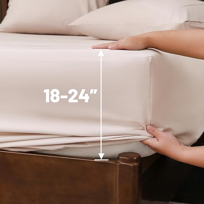 Extra Deep Pocket California King Sheets 18-24 Inch 100% Egyptian Cotton 1000 Thread Count Sateen Weave Soft Breathable 4 Pieces（Cal King,Dusty Pink）