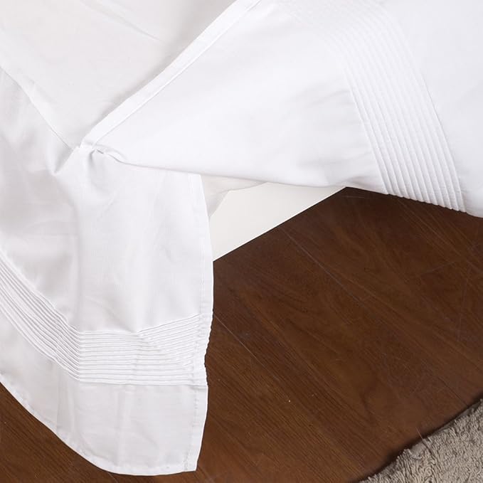 Valea Home Bed Skirt with Stitch on White Dust Ruffle with Split Corner, Durable Elegant Luxury Queen 14-inch Drop