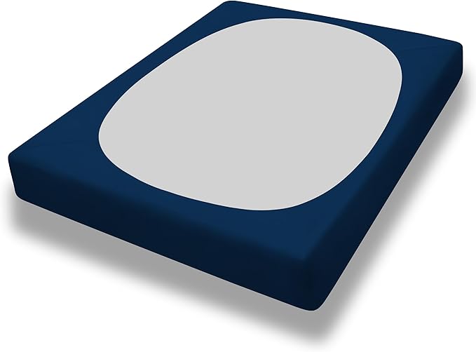 PureFit Stretchy Box Spring Cover - Elastic Fitted Wrap Around 4 Sides, Wrinkle & Fading Resistant, Queen Size, Navy