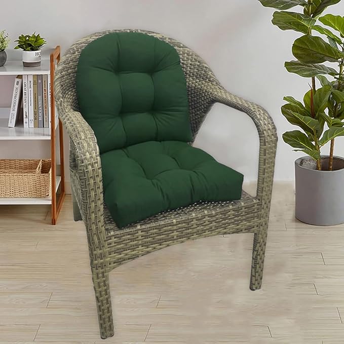 Srutirbo Pack of 2 Outdoor Indoor Tufted Seat Cushions, 18.9" x 18.9" U-Shape Cushions for Wicker Chair Seat,Patio Cushions, Furniture Dinning Chair Pad (Dark Green)