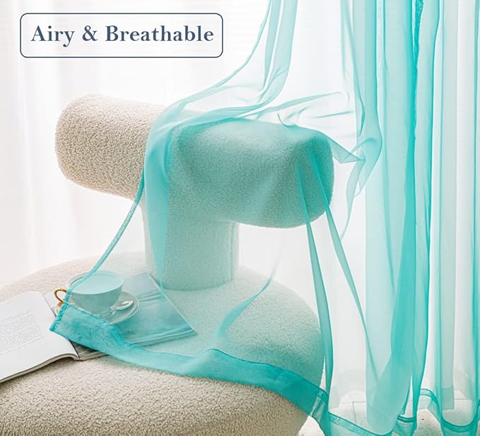 PI Teal Sheer Curtains with Grommet,Airy Voile Textured,Elegant Window Drapery for Kids Room/Study 2 Panels (W52 X L72, Lake Blue)