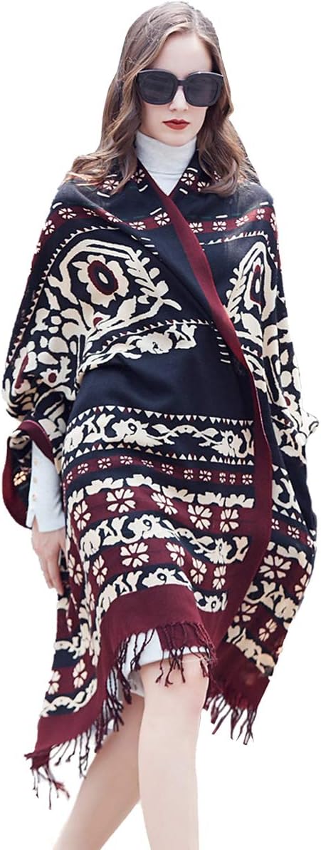 DANA XU 100% Merino Wool Pashmina Shawl for Women 96"x43", Oversized Cashmere Wrap with Tassels, Floral Travel Blanket Cape