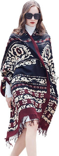 DANA XU 100% Merino Wool Pashmina Shawl for Women 96"x43", Oversized Cashmere Wrap with Tassels, Floral Travel Blanket Cape