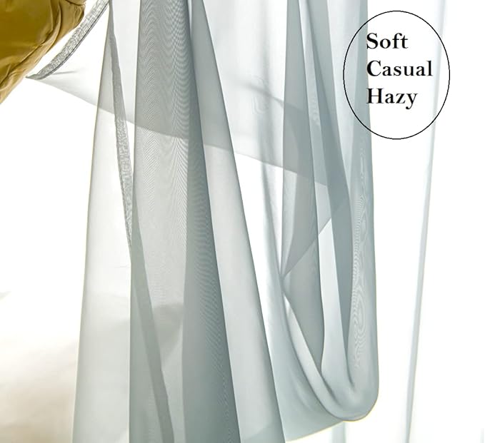 PI Light Grey Sheer Curtains with Ring Top,Hazy Window Sheer Draperies for Living Room/Bedroom 2 Panels (W52 X L72, Blue Grey)