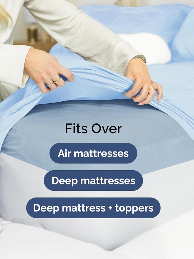 Extra Deep Pocket Cal King Sheets - 4 Piece Breathable & Cooling Bed Sheets - Hotel Luxury Sheet Set - Soft, Wrinkle Free & Comfy - Easily Fits Extra Deep Mattresses - Deep Pocket Light Blue Sheets