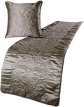 The HomeCentric Designer Silver Full 68 x 18 inch Bed Runner Without Pillow Cover, Satin Quilted Bed Scarf, Abstract Modern - Silver Soft