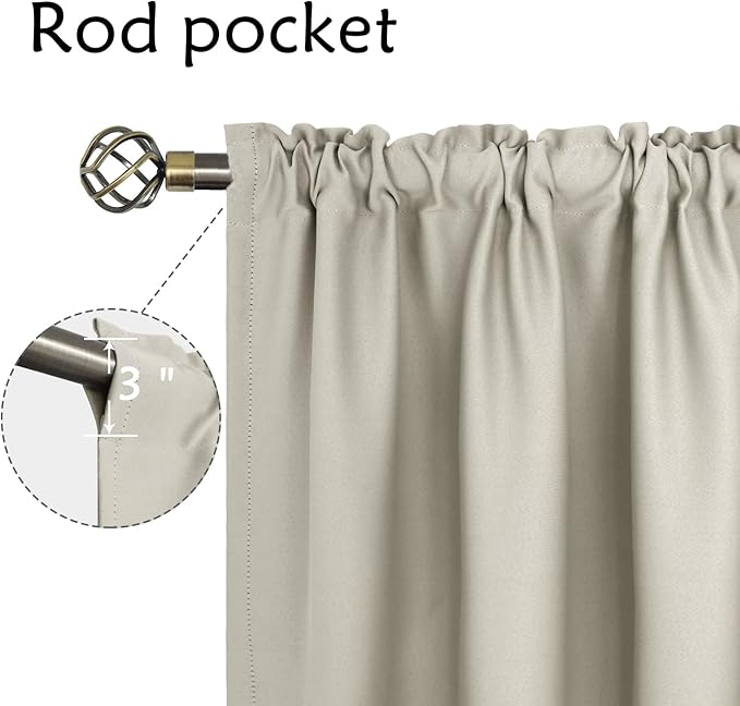 BGment Rod Pocket Blackout Curtains for Bedroom - Thermal Insulated Room Darkening Curtain for Living Room, Light Camel, 42 x 63 Inch, 2 Panels