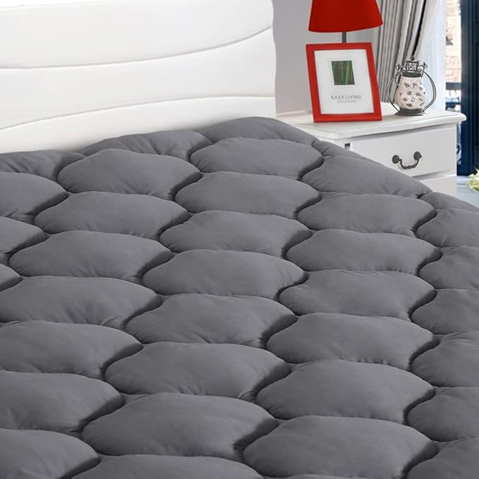 LEISURE TOWN King Mattress Pad Fitted Quilted Cotton Mattress Cover Cooling Soft Pillow Top Mattress Topper with Down Alternative Filling Mattress Protector with 8-21 Deep Pocket (78x80 Inche Grey)