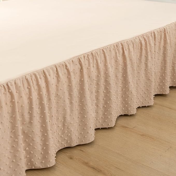 Tufted Dot Bed Skirt Queen Size,Ruffled Bed Skirt with Split Corners, Queen Bed Skirt 12 Inch Drop, Boho Queen Size Bed Skirt Cream for Ruffled Bed Skirt with Split Corners, Bed Skirts Queen Size
