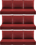 Luxury 6" Outdoor Cushions for Patio Furniture, 24x24x6" Thick Seat Cushion Set of 9, Fade Resistant Couch Chair Replacement Cushions High Density Deep Wicker Chair Cushion w/ Removable Cover, Red