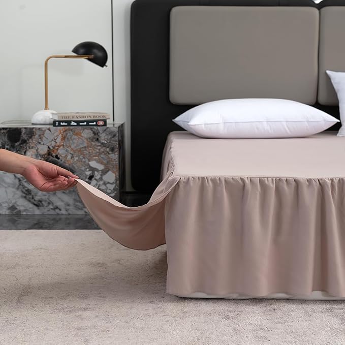 Bed Skirt Queen Size Ruffled Bed Skirt with Split Corners, Queen Bed Skirt 14 Inch Drop, TSUTOMI Queen Size Bed Skirt Khaki for Ruffled Bed Skirt with Split Corners, Bed Skirt Queen Size
