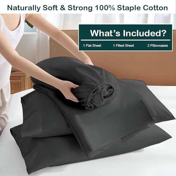 NON Sticky cotton Twin Size Sleeper Sofa Sheets, 4 Piece Egyptian Cotton Bed Sheet Set for Sofa Bed, 7" Deep Pocket for Pull Out Couch Mattress, 39" x 75", Dark Grey Solid, Soft & Breathable