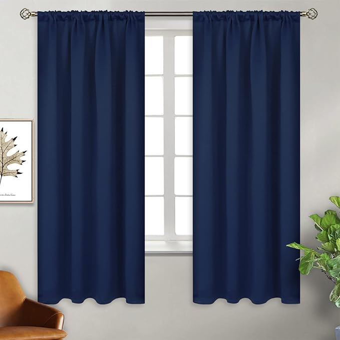 BGment Rod Pocket Blackout Curtains for Bedroom - Thermal Insulated Room Darkening Curtain for Living Room, 52 x 63 Inch, 2 Panels, Navy Blue