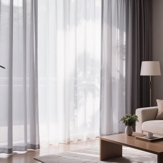 Dreaming Casa Grey Sheer Curtains 84 Inches Long, Rod Pocket & Back Tab Light Filtering Textured Sheers for Living Room Bedroom, 2 Panels, Each 52" W x 84" L