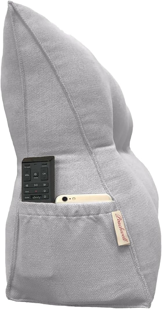 Triangular Reading Bed Rest Pillow Large Bolster Cushion Headboard Backrest Wedge Pillow with Removable Cover and Two Large Side Pockets (Chalk Grey, King: 78 x 8 x 20 inches)
