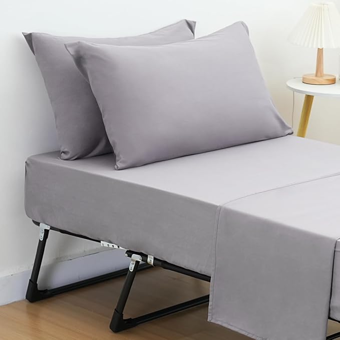Cot Sheets 31" x 75", Cot Sheet Set 4 Piece for Narrow Twin/RVs Bunk/Camper Bunk/Guest Beds/Army Cots/Trifold Mattress/Travel Size Mattress, Shrinkage & Stain Resistant Cot Sheets Set, Gray