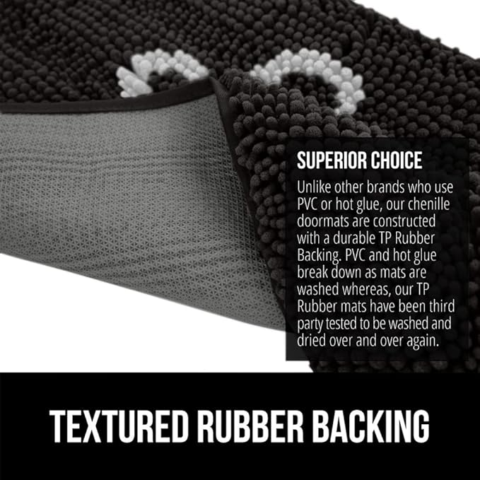 GORILLA GRIP SOAKSTOPPER Dog Door Mat, Machine Washable Rug Absorbent Doormat Captures Moisture Mud Dirt, Quick Dry Soft Chenille Entryway Rugs Indoor Entrance Mats for Dog Paws, 24x17 Black White