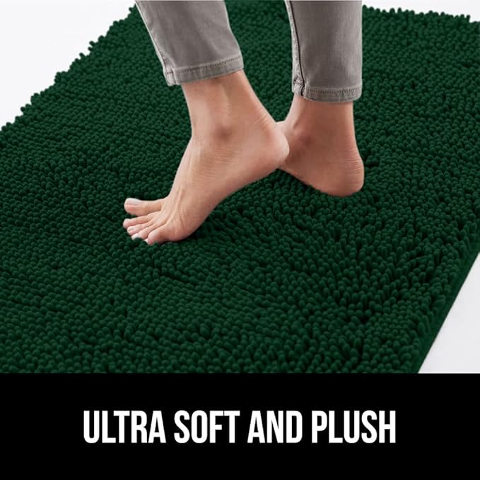 GORILLA GRIP SOAKSTOPPER Dog Door Mat, 30x20 Machine Washable Rug Absorbent Doormat Captures Moisture Mud Dirt, Quick Dry Soft Chenille Entryway Rugs Indoor Entrance Mats for Dog Paws, Deep Green