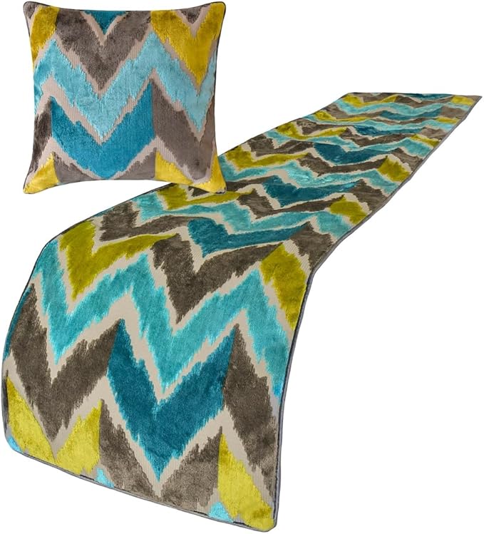 The HomeCentric King/Queen/Twin Blue Decorative CA King 86"x18" Bed Runner Without Pillow Cover, Velvet, Peacock Colors & Ombre Bed Scarf on Velvet Fabric - Plume Palatte