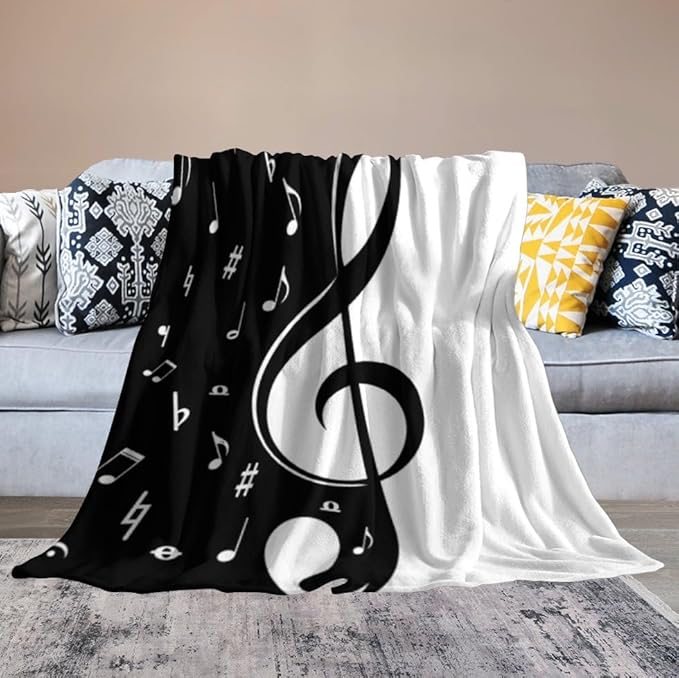 Music Blanket Abstract Funny Black White Music Note Art Printed Soft Cozy Lightweight Throw Blanket for Kids Girls Boys Women Bedroom Living Room Dorm Chair Sofa Travel 50x60in