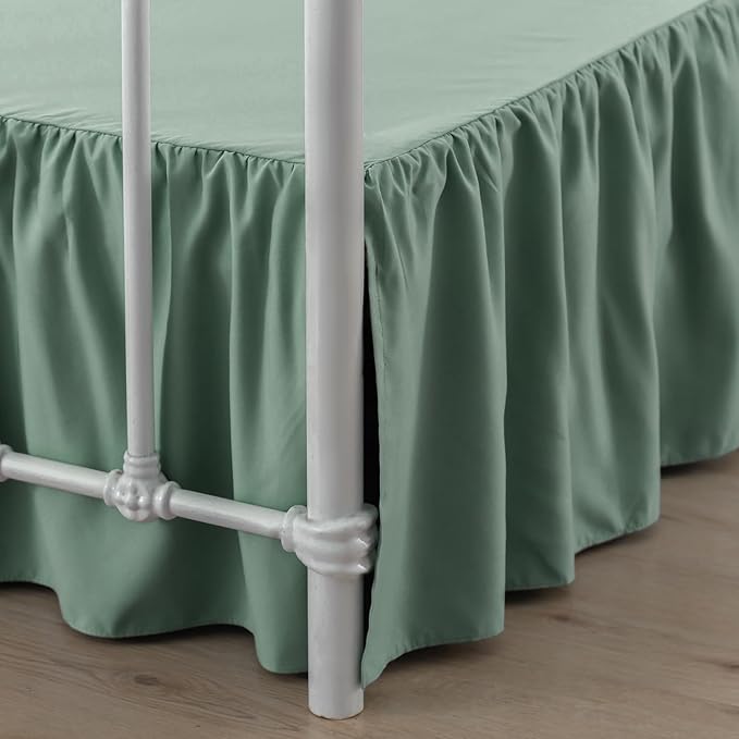Bed Skirt Ruffled Bed Skirt with Split Corners, 18 Inch Drop Dust Ruffle Bed Skirts with Platform, Sage Green, 18" Twin