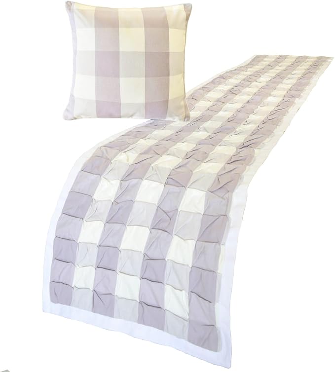 The HomeCentric King/Queen/Twin Lavender Decorative Bed Runner Twin 53"x18" Bed Runner Without Pillow Cover, Checkered, Buffalo Plaid, Check Bed Scarf on Cotton Fabric - Lavender Plaid Knots