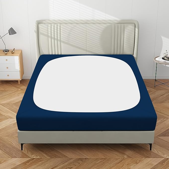PureFit Stretchy Box Spring Cover King - Elastic Fitted Box Spring Wrap Around 4 Sides, Wrinkle & Fading Resistant Fits King and C-King Size Beds, Navy