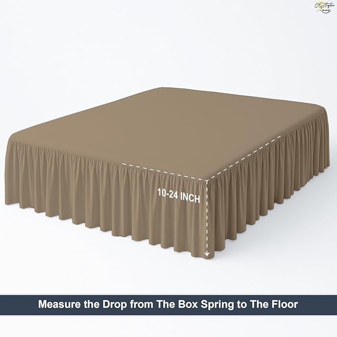 Cottington Lane Ruffled Bed Skirt Full Size with Split Corner, Brushed Microfiber Hotel Quality Taupe Dust Ruffle, 24 Inch Drop Gathered Bedskirt, Soft and Stylish, Shrinkage and Fade Resistant