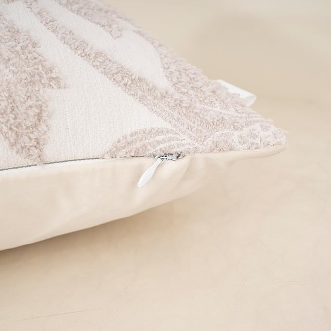 Yangest Chenille Floral Pillow Cover 20 x 20 Inches, Neutral Jacquard Square Throw Pillow Cover Soft Decorative Nature Accent Couch Pillow Cover for Living Room Bedroom, Beige