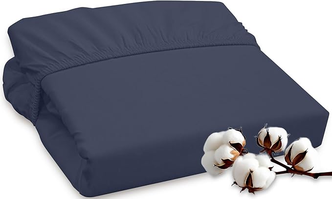 ROYALE LINENS 300 Thread Count 100% Long Staple Combed Cotton Fitted Sheet King - Super Soft Deep Pocket Bottom Sheet - Fitted Sheets Only - Elastic Sheets (King, Navy)