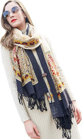 DANA XU 100% Merino Wool Extra Large Pashmina Blanket Travel Scarf Cashmere Wrap for Women Fall Winter Oversize Shawl Floral