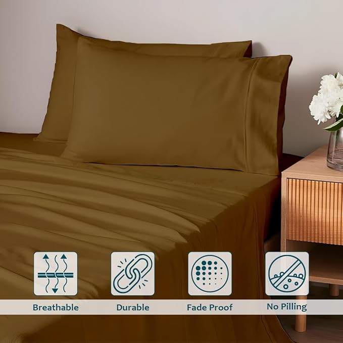 Sleeper Sofa Bed Sheet Set – Full Size, 100% Cotton, 338 Thread Count – 4-Piece Sofa Bed Sheets – Fits Mattresses Up to 6” Deep – Soft & Durable Pull-Out Couch Sheets (Taupe Solid)