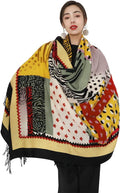 DANA XU 100% Merino Wool Pashmina Shawl for Women 96"x43", Oversized Cashmere Wrap with Tassels, Floral Travel Blanket Cape