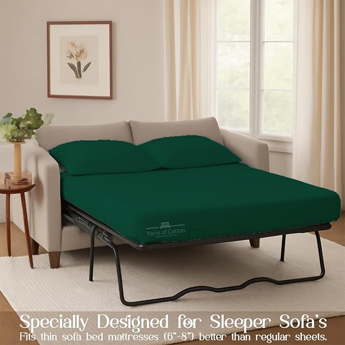 Sleeper Sofa 4 Piece Bed Sheet Set Premium Quality 100% Cotton 500 Thread Count, Smooth & Super Soft Sateen Weave, Extra Soft Bed Sheets, Wrinkle Free, 4 Inch Deep Pocket (Full, Olive)