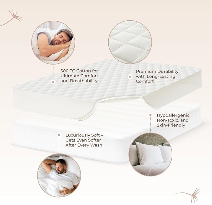 100% Cotton Organic Mattress Pad - Luxury Quilted Mattress Topper Protector Plush & Breathable Machine Washable Design - Fairtrade & GOTS Certified Premium 400GSM Thick with Deep Pocket (Twin XL)